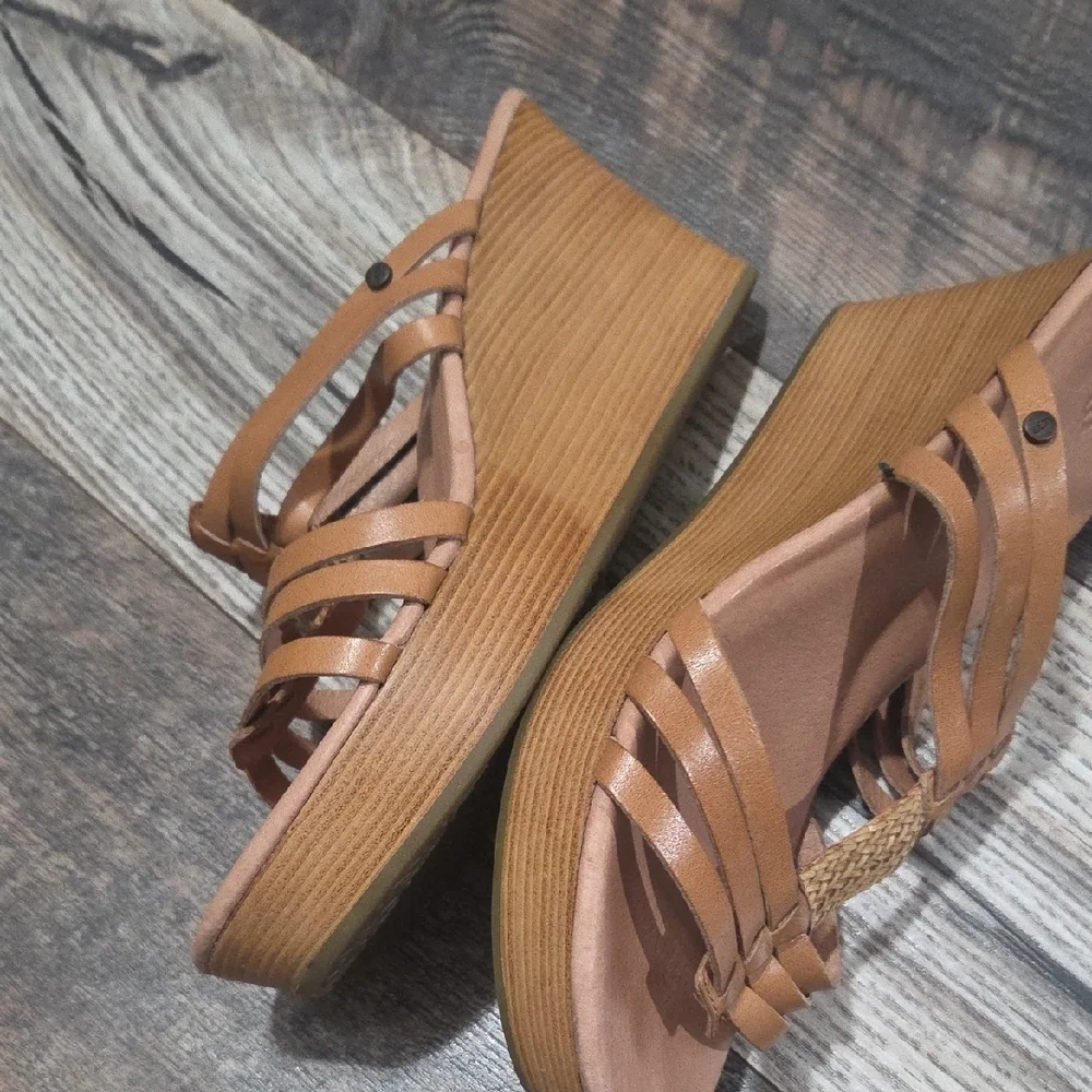 UGG Tan Leather Wedge Sandals